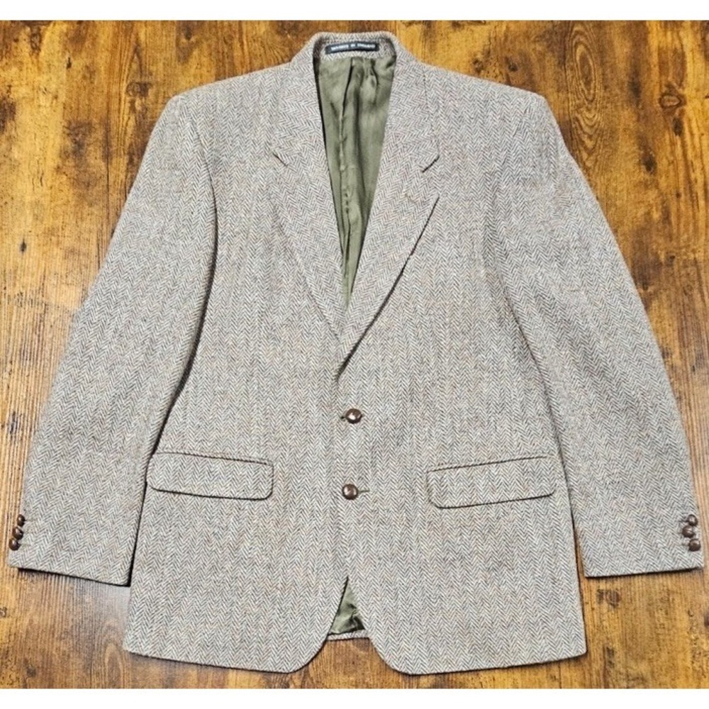 Harris Tweed Sport Coat Men's Size UK 42 Brown‎ Herringbone Ex Cond